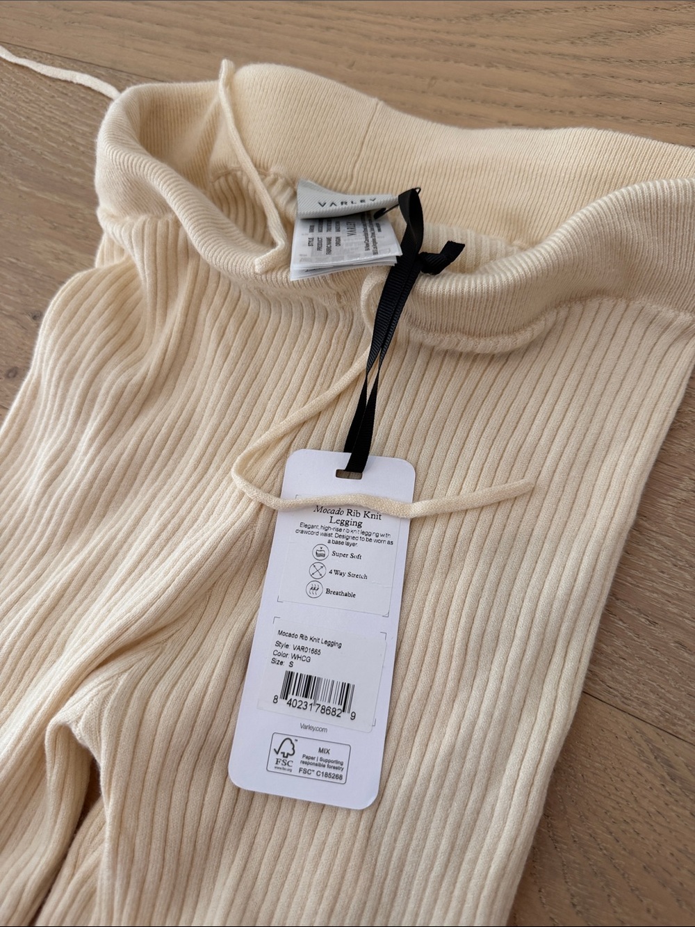 Varley Cream Ribbed Leggings - Picture 2 of 2